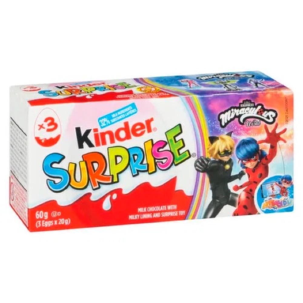 Kinder eggs, 3 pack, surprise toys inside, milk chocolate, brand new in box